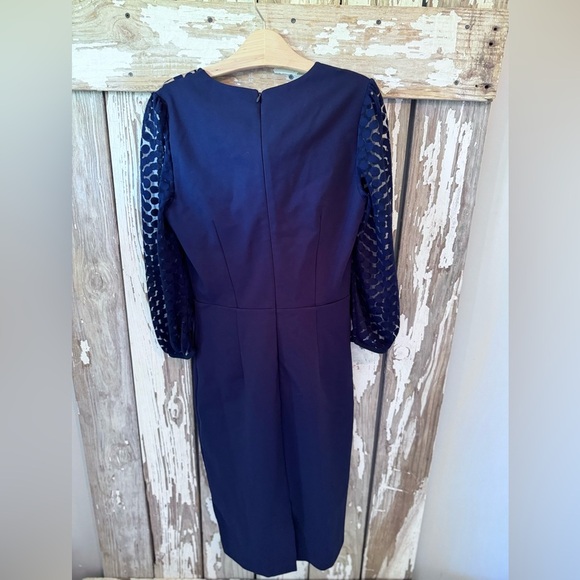 BODEN Electra Ponte Knit Midi Dress Navy Blue Polka Dot Semi Sheer Upper size 8 - Picture 8 of 11